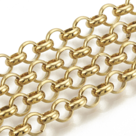 RVS - RVS ROLO  JASSERON CHAIN GOUD / 6MM