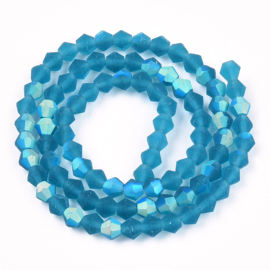 TURQ - BICONE GLASKRALEN TURQUOISE BLAUW FROSTED / 4MM