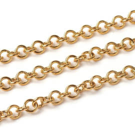 RVS - RVS ROLO  JASSERON CHAIN GOUD / 5MM