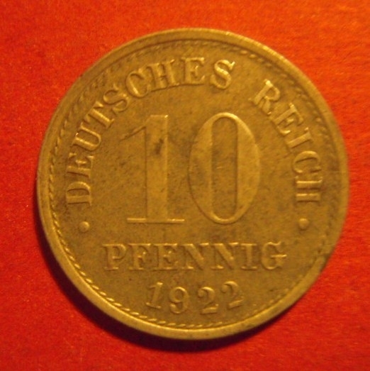 1922 German 10 Pfennig Germany Km#26 World Coins.