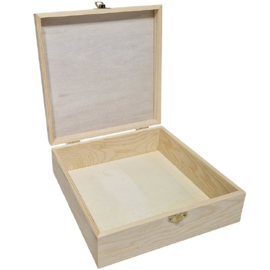 Houten KISTJE vierkant met klepdeksel