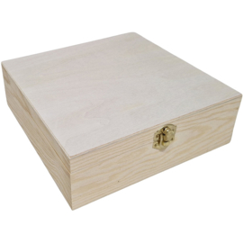 Houten KISTJE vierkant met klepdeksel