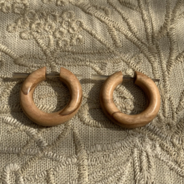 Houten oorbellen, olijf, rond