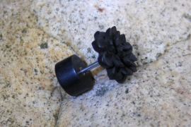 Houten oorbel, bloem zwart (per stuk)