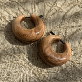 Houten oorbellen, olijfhout groot