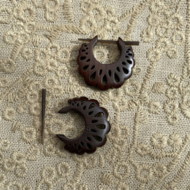 Houten oorbellen, donkerbruin