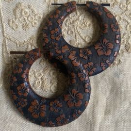 Grote houten oorbellen - bloemen