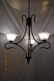 Bronskleurige hanglamp 3-lichts met bewerkte kappen nr:20373/3