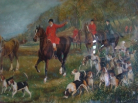 Oud schilderij  met paarden.