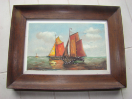 Oud schilderijtje van twee zeilschepen  door L. Bogert.