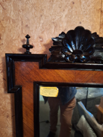 S90 Duitse antieke spiegel combi zwart met eiken omstreeks 1890-1900