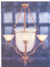 Schaallamp kasteelserie met bokaal glas en kapjes rondom nr:20413/3+3
