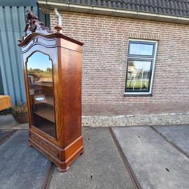 Franse vitrine kast 1 deur 1 lade antiek mahonie verstelbare planken nr K202563