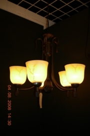 5-lichts bronskleurige hanglamp met glazen kappen nr:20364/5