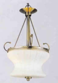 Retro hanglamp antiek messing 2-L met glazen bol nr:20363/2a