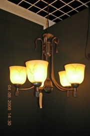 Bronskleurige hanglamp met bol en 5 glazen kappen nr:20379/5