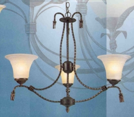 Bronskleurige hanglamp 3-lichts met bewerkte kappen nr:20355/3