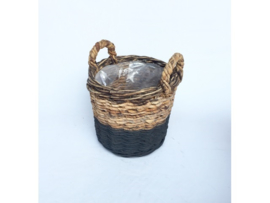 Bloemenmand Basket cilinder M ABACA natural zwart d-35cm nr 800871A