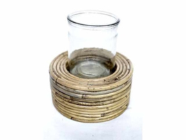 Windlicht handgevlochten rond met glas en hengsel natural d-20cm nr 302263