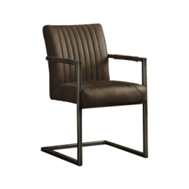 Nieuwe eetkamerstoel armleuning model Verona donker bruin Pu-leer metalen frame nr STARMVEDB