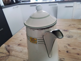 Emaille koffiepot art deco 1920 gestileerde motieven.
