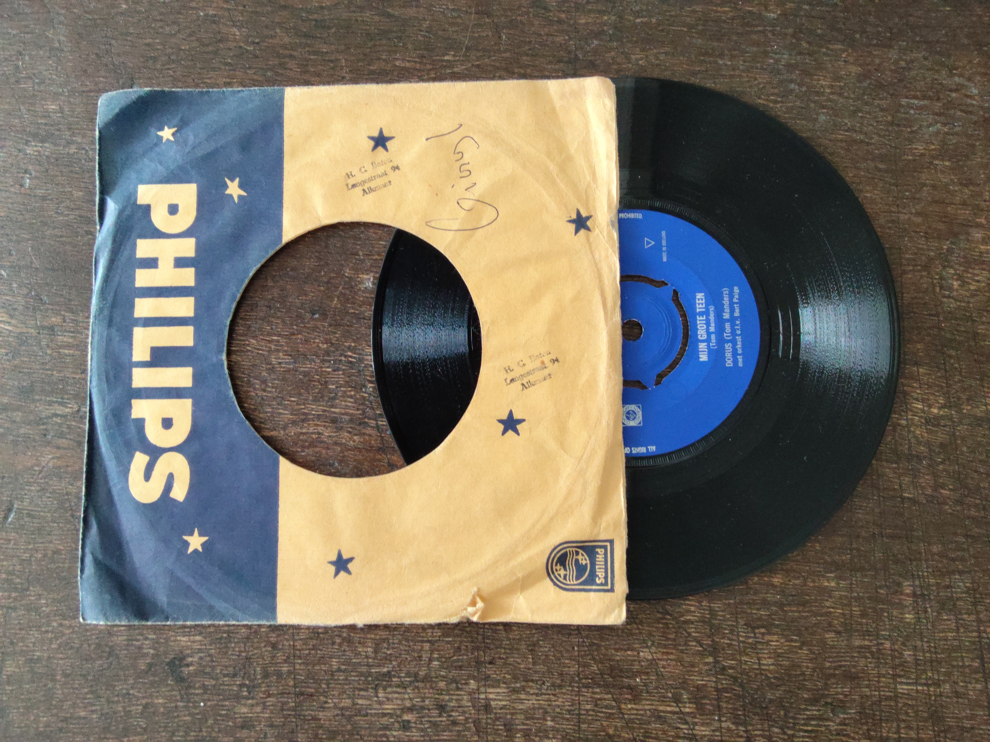 Dorus (Tom Manders) met Mijn grote teen 1961 Single nr S20256911