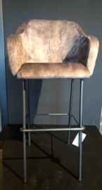Barkruk model Bella metalen frame velvet taupe stoffering nr BARBETA