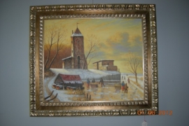 Schilderij met afbeelding van een kerk en ijspret