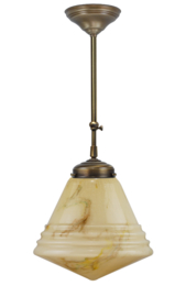 Schuifstang kort H 66-89 oud messing met glazen bol Philips licht marmer 32cm 4Sk1-330.60