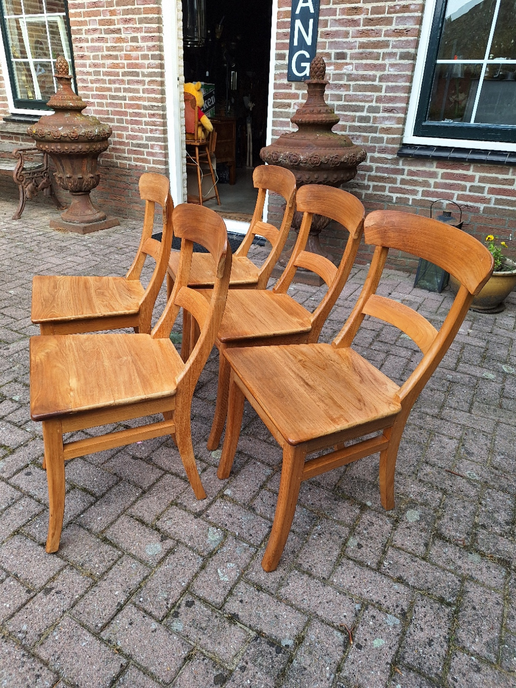 Originele set van 5 Teak stoelen blond naturel rug 88,5cm prijs per set nr ST20241