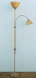 Vloerlamp hoog + boog antiek messing met gemarmerde calimero kappen nr 16.04