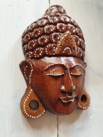 Boedha wandmasker 25cm hoog bruin met de hand geschilderd