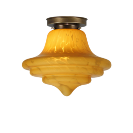 Plafonniere retro glazen bol Bell deco marmer met oud messing ophanging nr 4P1-422.70