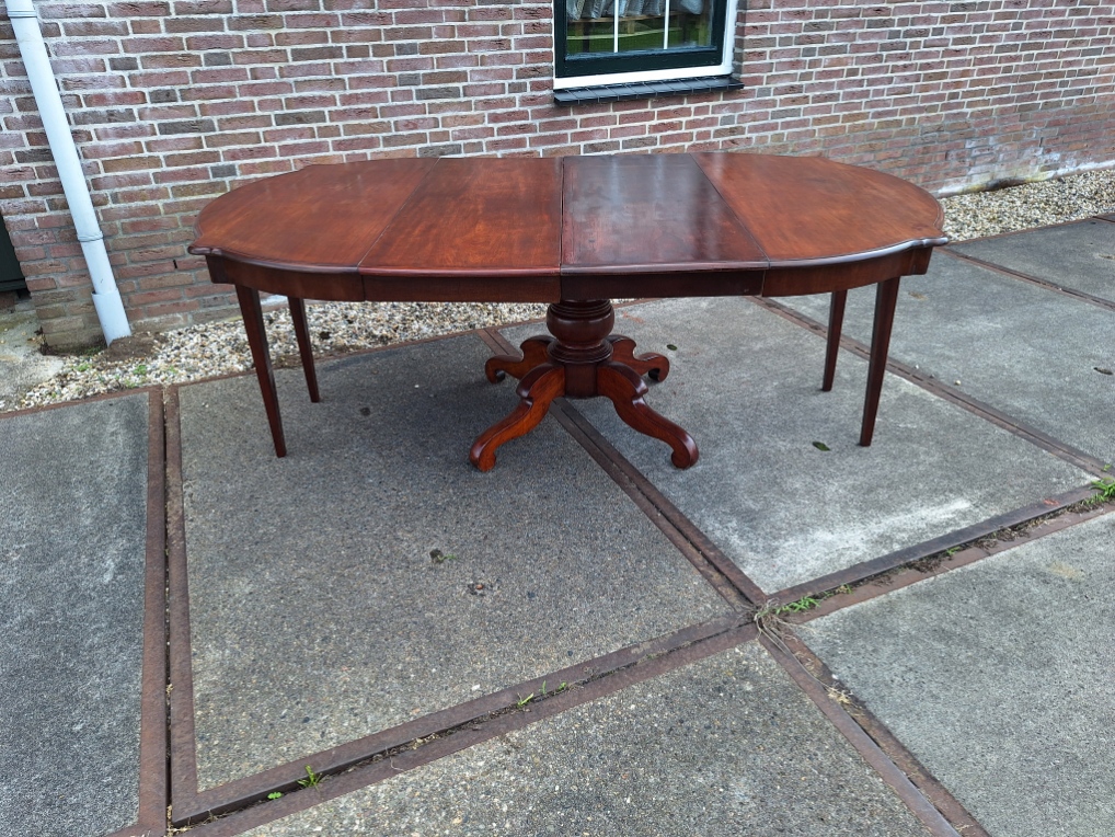 Mahonie engelse uitschuiftafel max. L-211cm kolompoot met extra poten nr S202520