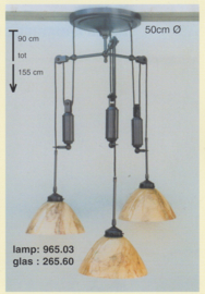 Katrollamp 3-lichts 3-staafgewichten donker brons calimero marmer 26,5cm nr 965.03 CM