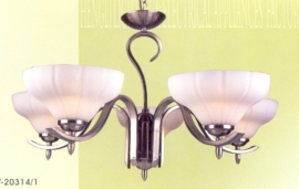 Mat nikkel hanglamp met 5 glazen coupes nr:20301/5