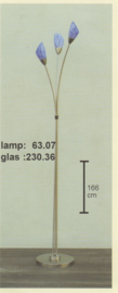 Vloerlamp 3-spriet mat nikkel h-177cm glas schepje blauw gewolkt nr 63.07