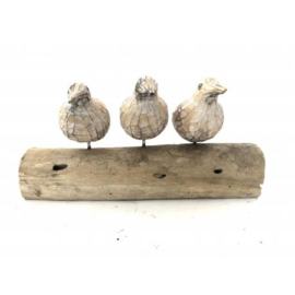 3 vogels op tak handgemaakt van oud hout h15cm nr 3273