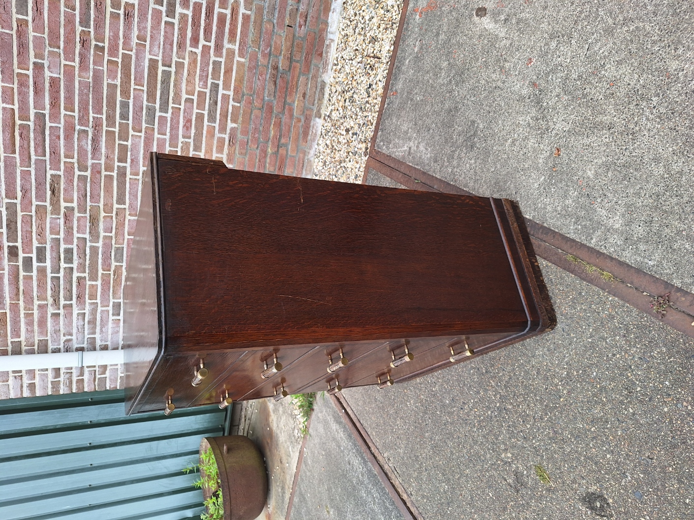 Engels eiken commode 5-laden hout/messing grepen 1930-1940 nr K202555