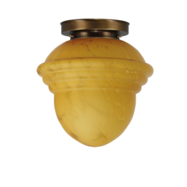 Plafonniere glazen bol Acorn deco marmer met oud messing ophanging nr 4P1-308.70