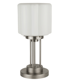 Tafellamp mat nikkel Quattro opaal kap Flower d-20cm h-44cm nr 7Tq-487.00