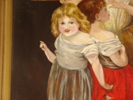 Schilderij met afbeelding van moeder meet kinderen.