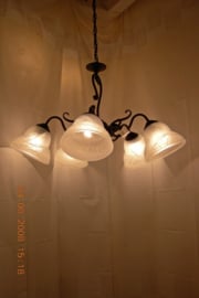Bronskleurige hanglamp 5-lichts met goudkleurige blaadjes nr:20337/5
