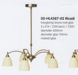 Hanglamp model Ricadi 5-lichts verstelbaar oud messing nr 05-HL4387-02