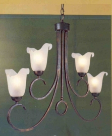 4-lichts bronskleurige hanglamp met geschulpte glazen nr:20367/4