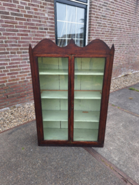 Antiek 2-deurs vitrinekastje met oud glas ophangbeugels messing beslag mahonie hout 1850-1870 nr K202551
