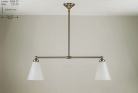 T-lamp 2-L br-80cm mat nikkel met opaal witte trechter kappen nr 2086.07