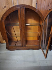 Antiek eiken art-deco klokkabinet omstreeks 1920 h-129cm glazen plaatjes nr K20243