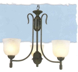 Bronskleurige hanglamp met bol en 3 glazen kappen nr:20379/3