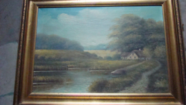 Schilderij Deens landschap met boerderij.